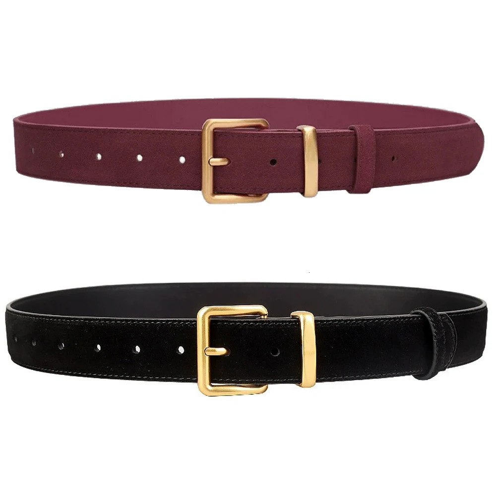 y Suede Pu Leather Belt for Women Vintage Style with Gold Pin Buckle 2.8cm Wide Waistband for Dresses Jeans Accessories 260804