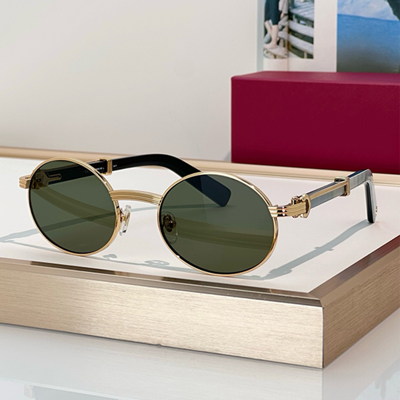 Classic oval sunglasses CT0464S Fashion designer metal frame Retro wooden leg glasses Suitable men women Casual business style
