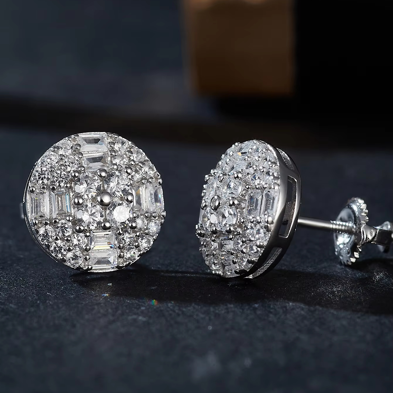 Lab Grown Diamond Earrings Fashion Design Rhodium S925 Sterling Silver Stock Luxury VVS Moissanite Round Women Stud Earrings