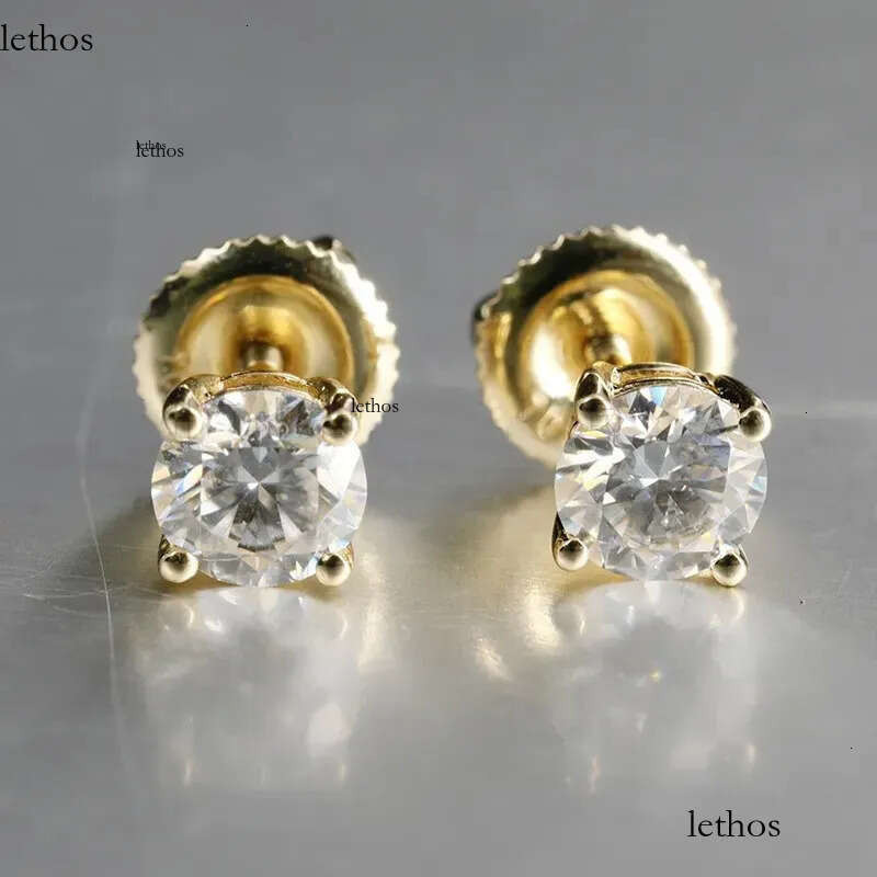Pass Dia Tester Vvs1 D Color Moissanite Designer For Women Solid Sterling Sier 4 Prong Stud Earrings Gold Plated Screw Back Mens Jewelry Woman Gift