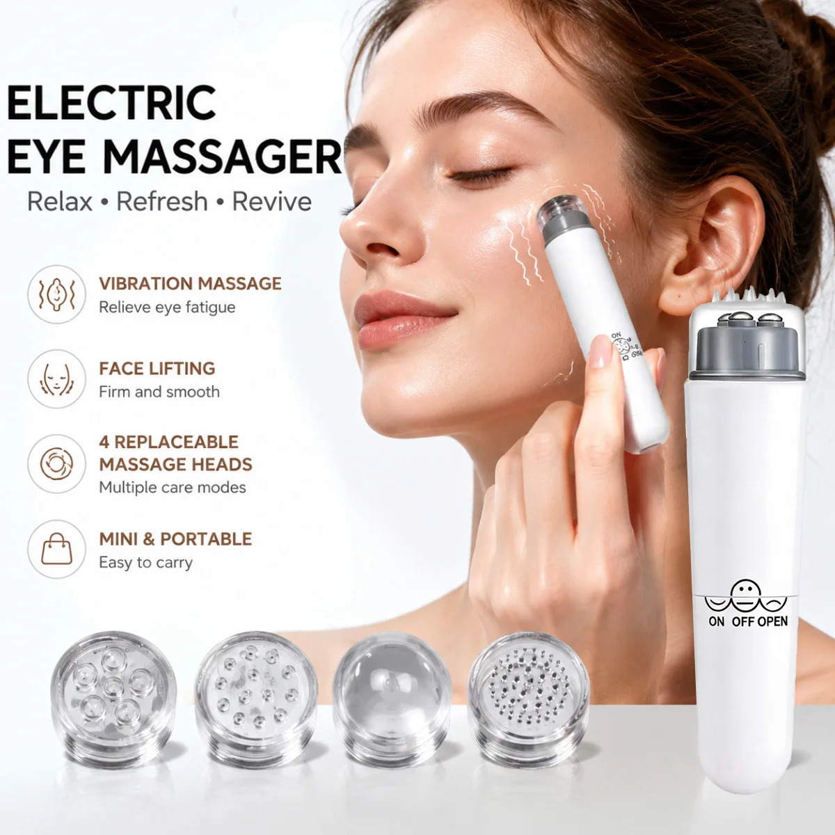 Mini Massage Pen Portable 4 Head Electric Eye Massage Instrument Tools Relax Device Lift Face Vibration Stick Health Care White 260805