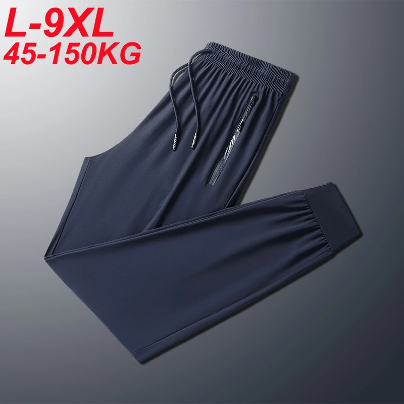 Big Size 9xl 8xl Men's Summer Pantsice Silk Elastic Waist Straight Leg Quick Dry Plus Stretch 6xl 7xl Work Outdoor Trouser Male 260805
