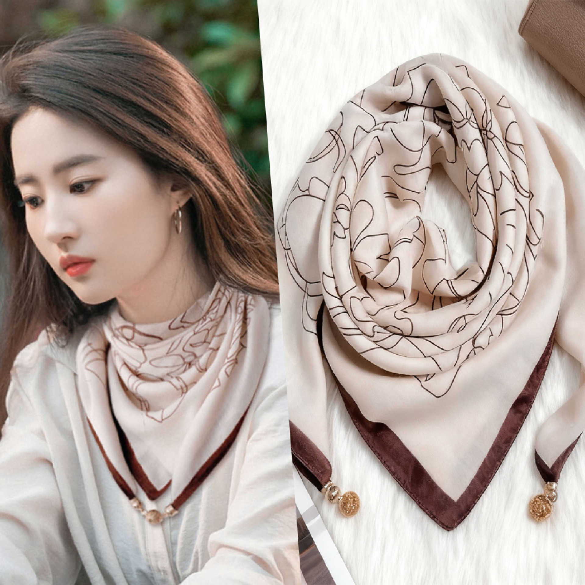 Magnetic Buckle Cotton Linen Small Square Scarf Silk Scarf for Women Spring Autumn Versatile Neck Warmer Triangle Scarf New Warm Neck Scarf Winter L