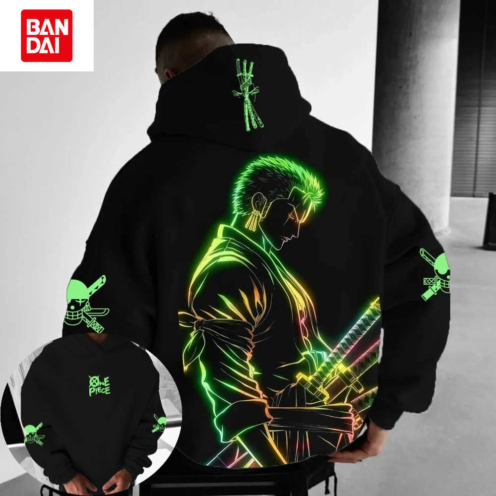 Bandai ONE PIECE Men's Hoodie Sweater Roronoa Zoro Japanese Anime Spring and Autumn Punk Boy Children's Long Sleeve Parent-Child Wear L260