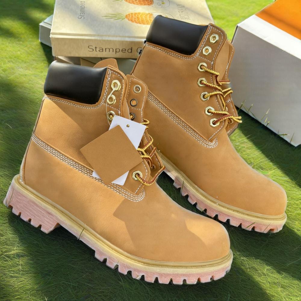 Unisex Yellow Mid Calf Work Boots for Men Women Lace up Design Waterproof Upper Non Slip Thick Rubber Sole Outdoor Hiking Casual Fashion Ankle Boots
