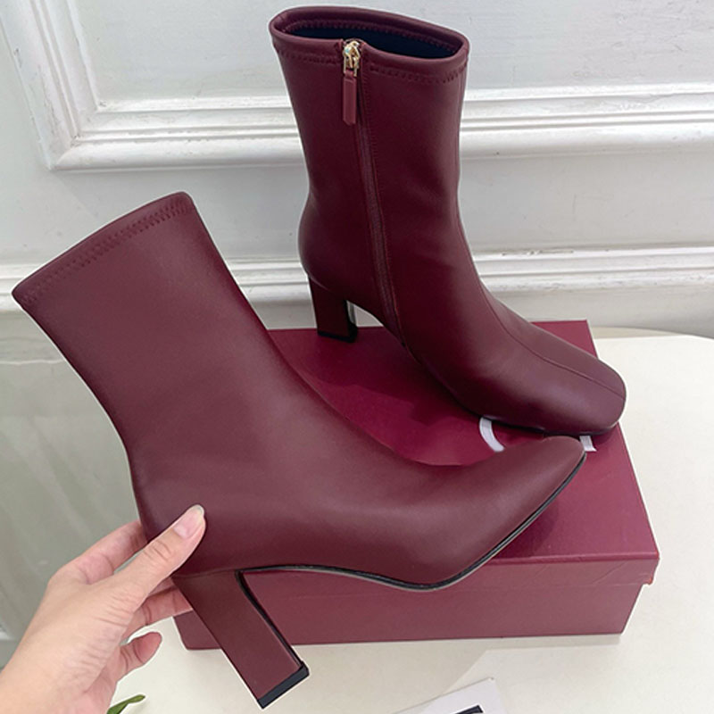 New womens designer Ankle Boots thick sturdy heels Horsebit design slim contours leather outsole sharp square toe heel sturdy heels elegant fashiona