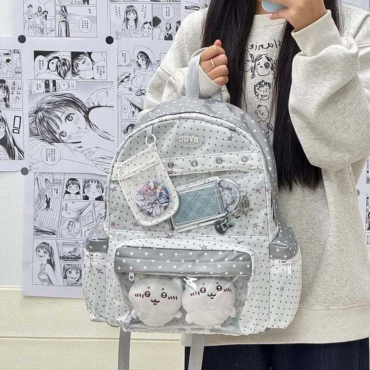 Korean-style ins cartoon star polka dot backpack for women anime-themed transparent bag versatile backpack L26720
