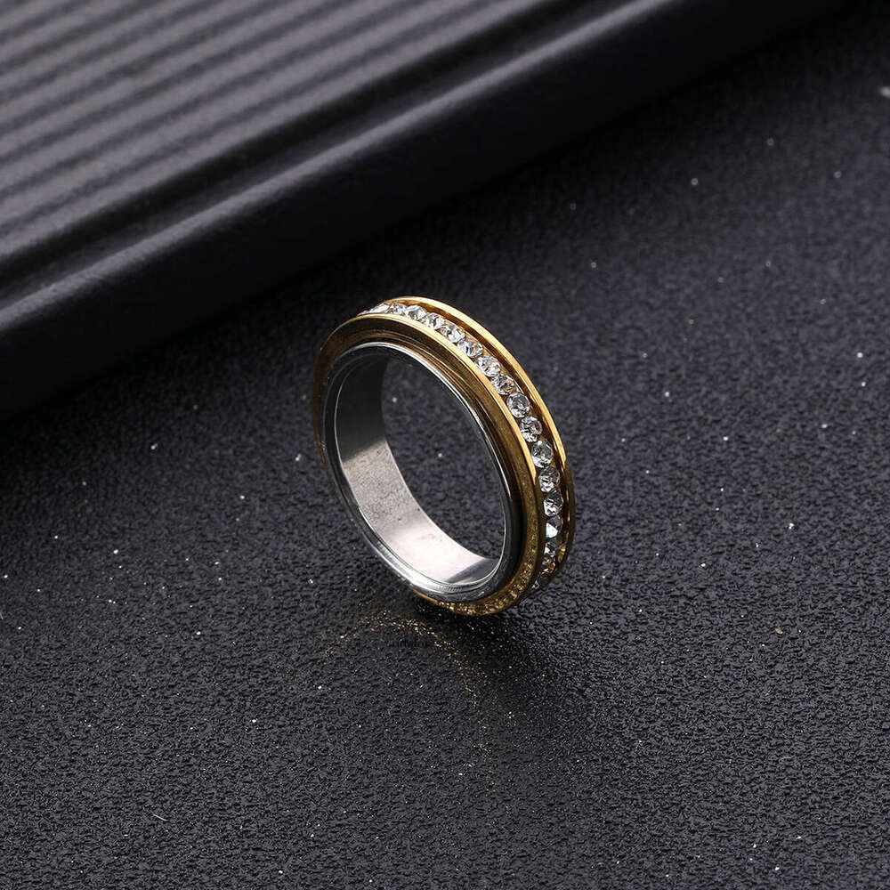 Jewelry 6mm double-layer full-diamond rotating titanium ring niche high-end 925 Sterling Silver 18K Gold jewelry