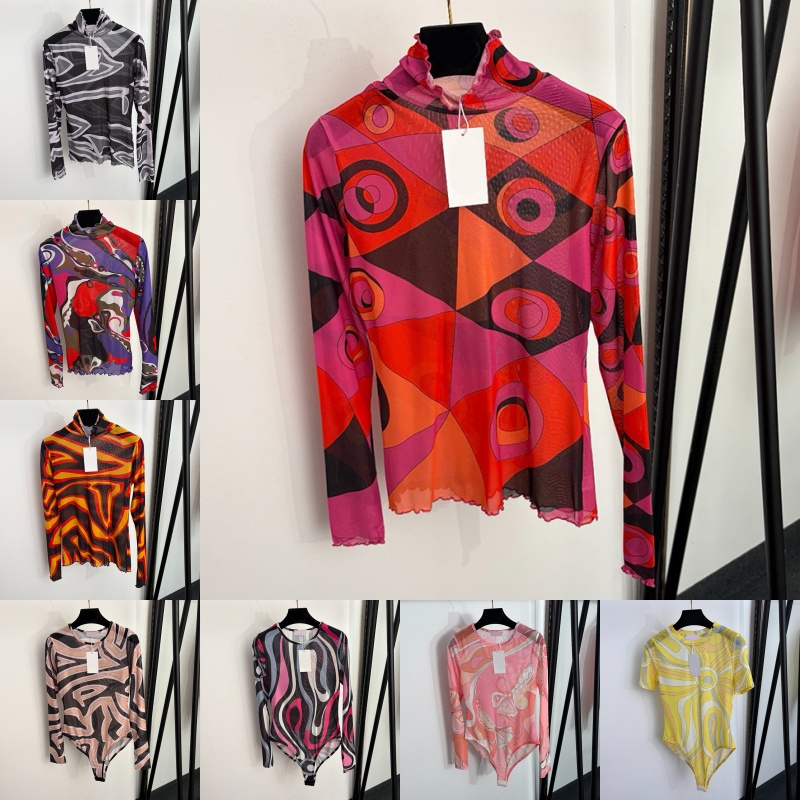 Designer Sheer Mesh Tops For Women See Through Slim Fit Bodysuits Street Style Printed T Shirts Summer Beach Holidays Resort Dresses