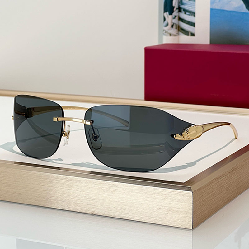 Designer Womens Frameless Sunglasses CT0068S Mens Classic Leopard Patterned Mirror Legs Oval Eyewear Party Fashion Style UV400