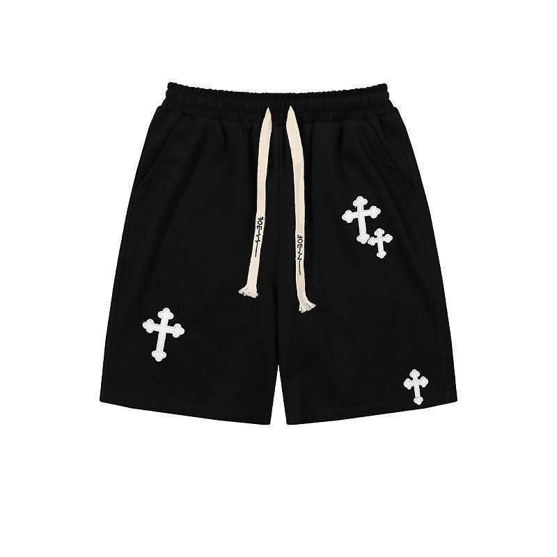 Street style new 2024 cross-print sports shorts for men summer trendy high street dark loose-fitting shorts S2608043WBC