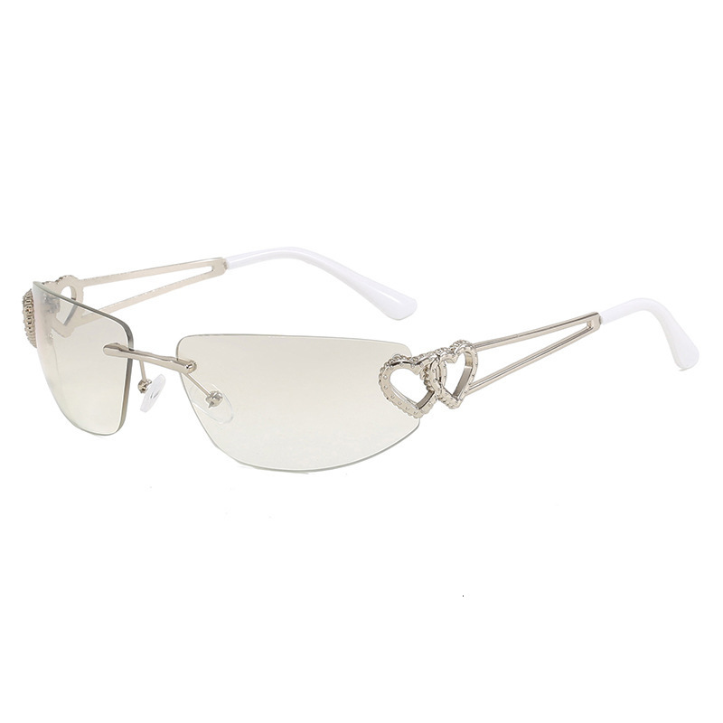 Oval Cat Eye Retro Frameless Mercury with Heart Shaped Metal Cutouts Y2K Sweet Cool Hot Girl Sunglasses