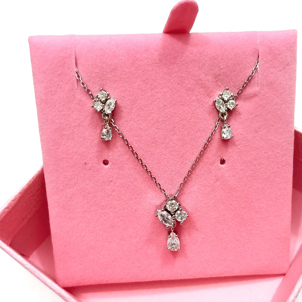 Broken Diamond Water Drop Set Necklace Earrings Horse Eye Zircon Tassel Pendant Silver Luxury Jewelry Set