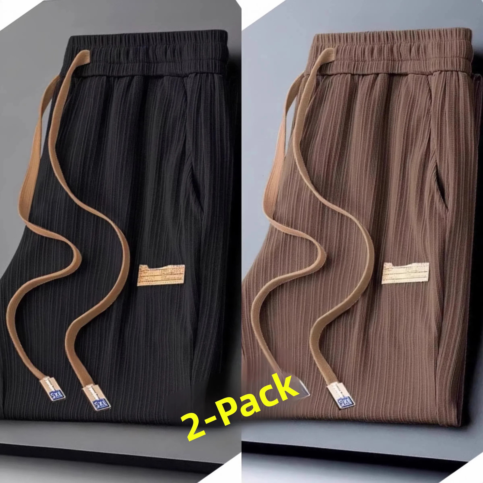 Summer Ice Silk Men's Slim Fit Quick Dry Straight Leg Sports Pants Casual Loose Wide Leg Long Trousers Polyester Fiber 260805