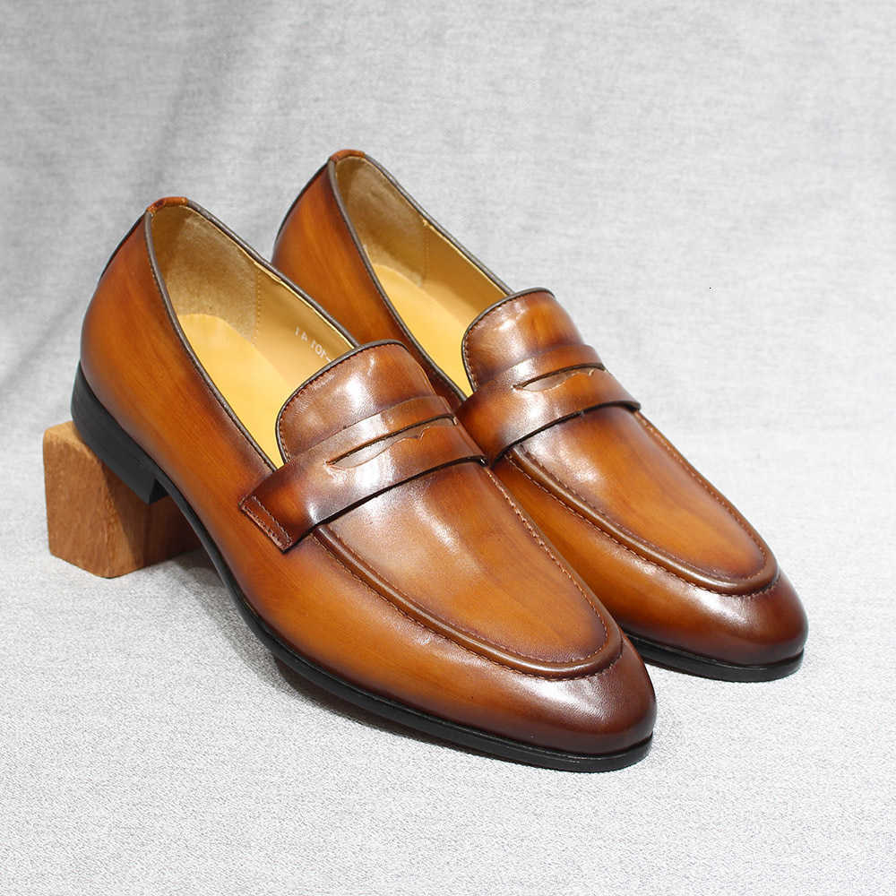 Mens Size 6-13 Spring Autumn Penny Loafers Genuine Leather Hand Painted Slip On Dress Shoes Men Wedding Casual Business Shoes H260805