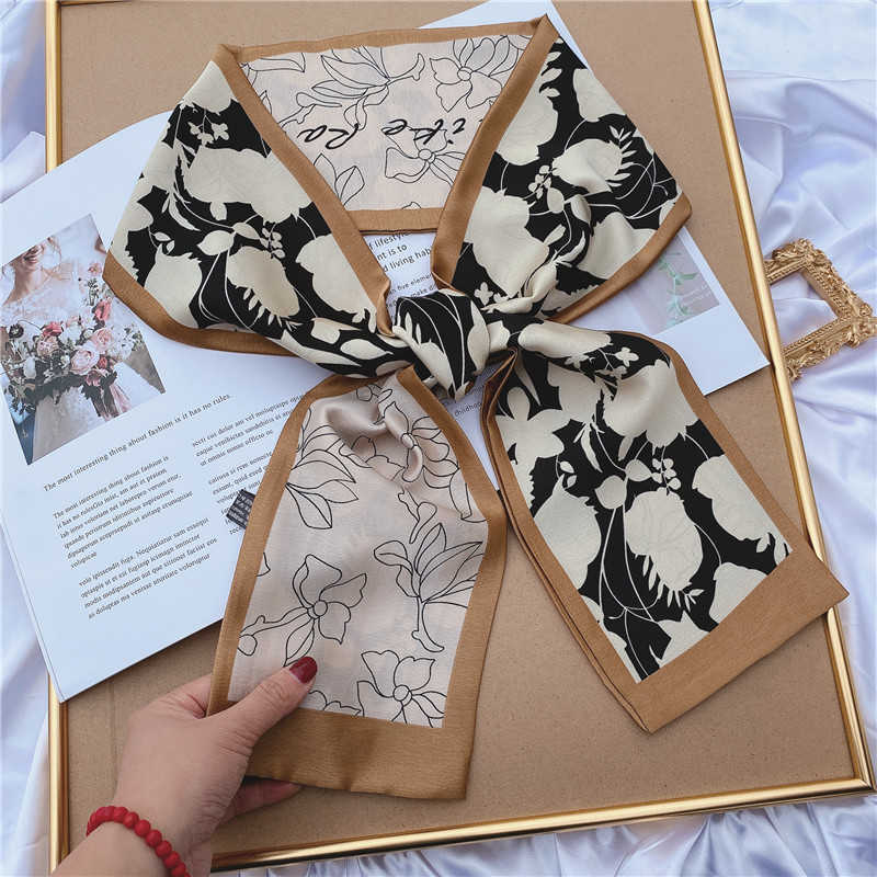 Versatile small silk scarf women's Korean small scarf long spring and autumn summer thin style foreign style fashion with shirt thin strip L260