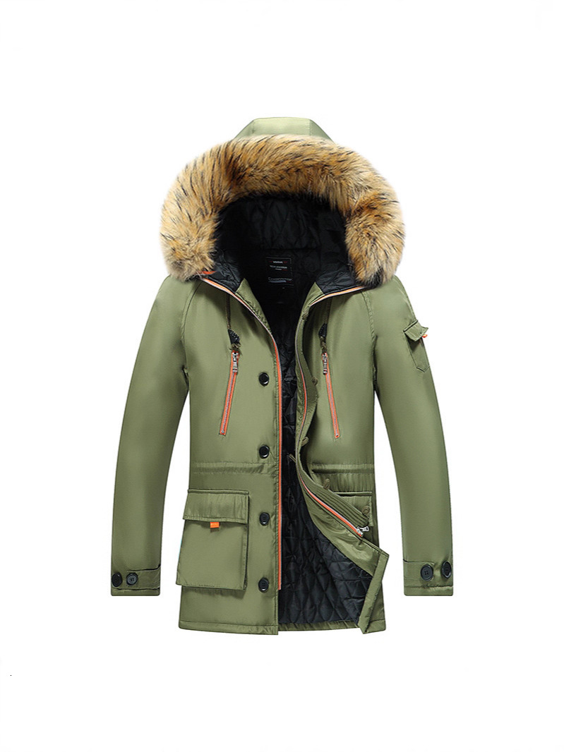 Autumn And Winter Fleece-Lined Coat, Mid-Length Hooded Cotton Jacket, Trendy Men's Casual Thickened Plus-Size Coat