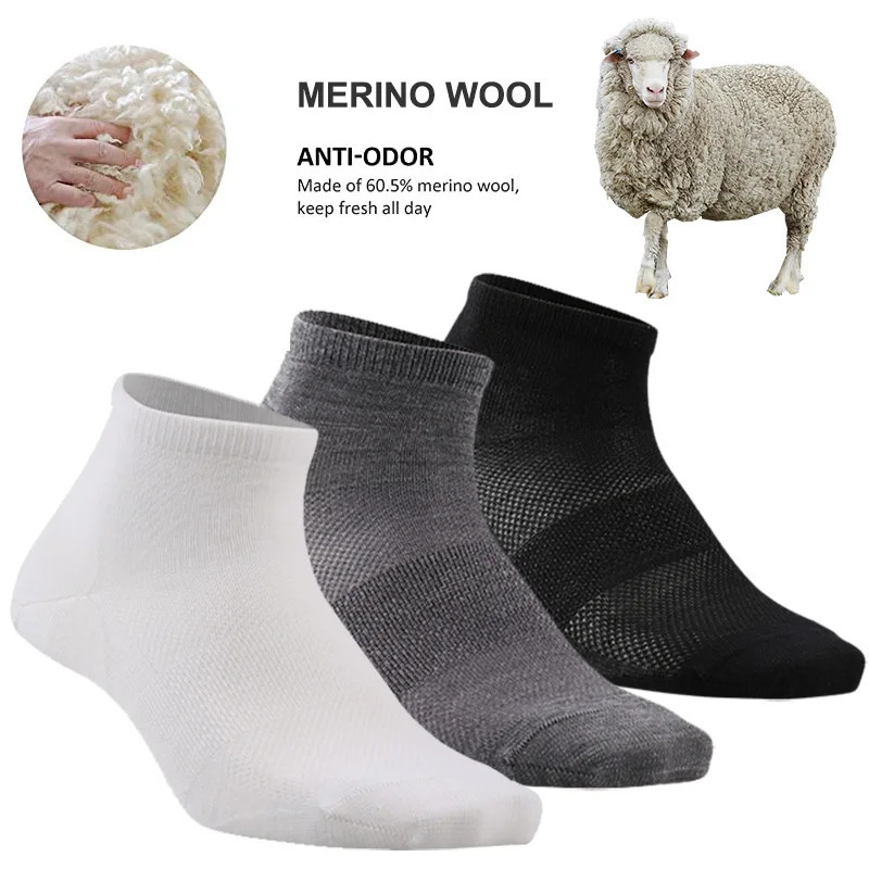 ZEALWOOD UltraLight Mens Merino Wool Athletic Socks No Show Ankle Breathable Thin Running Tennis Golf Summer 3 Pairs 260730