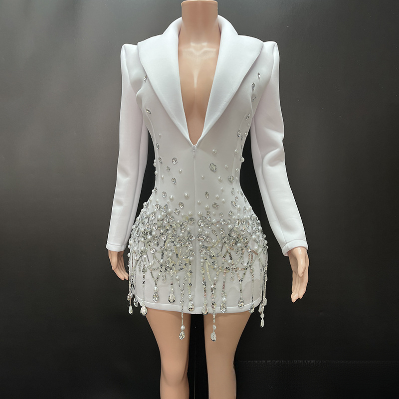 Elegant White Professional Suit Dress Set Broadcast Hosts, Work Attire For Company Annual Meetings, Evening Gown