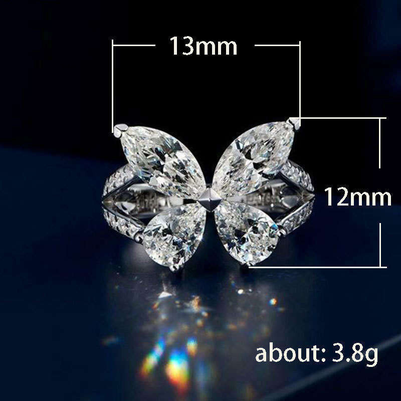 Beautiful Water Drop Shape Super Fairy Butterfly for Women Internet Celebrity Live Broadcast Same Style Light Luxury Bowknot Moissanite Women's