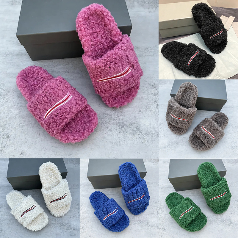 Designer Luxury Fur Slides Furry Slippers Mules Fall Winter Homewear Slide Men Women Footwear Paris Comfortable Fuzzy Flip Flop Fluffy Cotton Womens