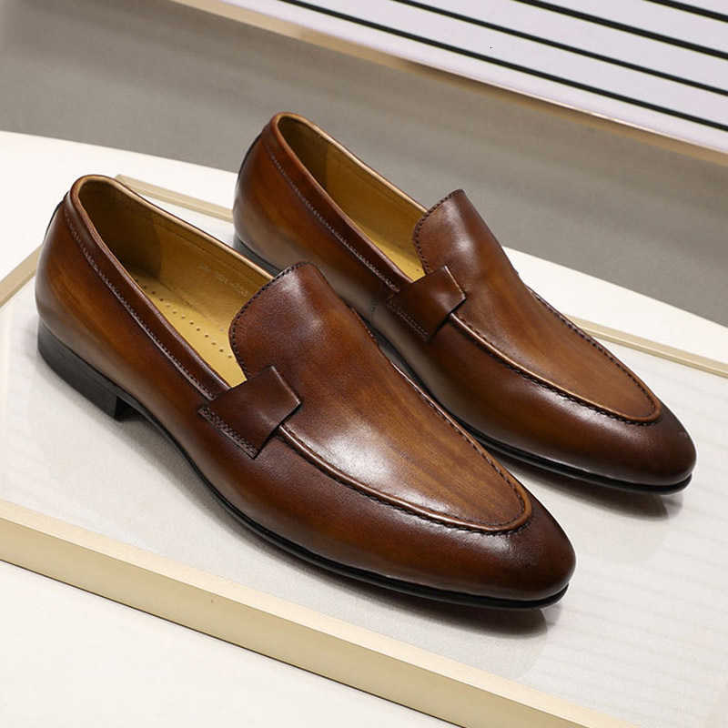 Loafers Autumn Summer Style Mens for Wedding Party Dance Black Brown Genuine Leather Slip on Men's Dress Shoes Casual Business H260805