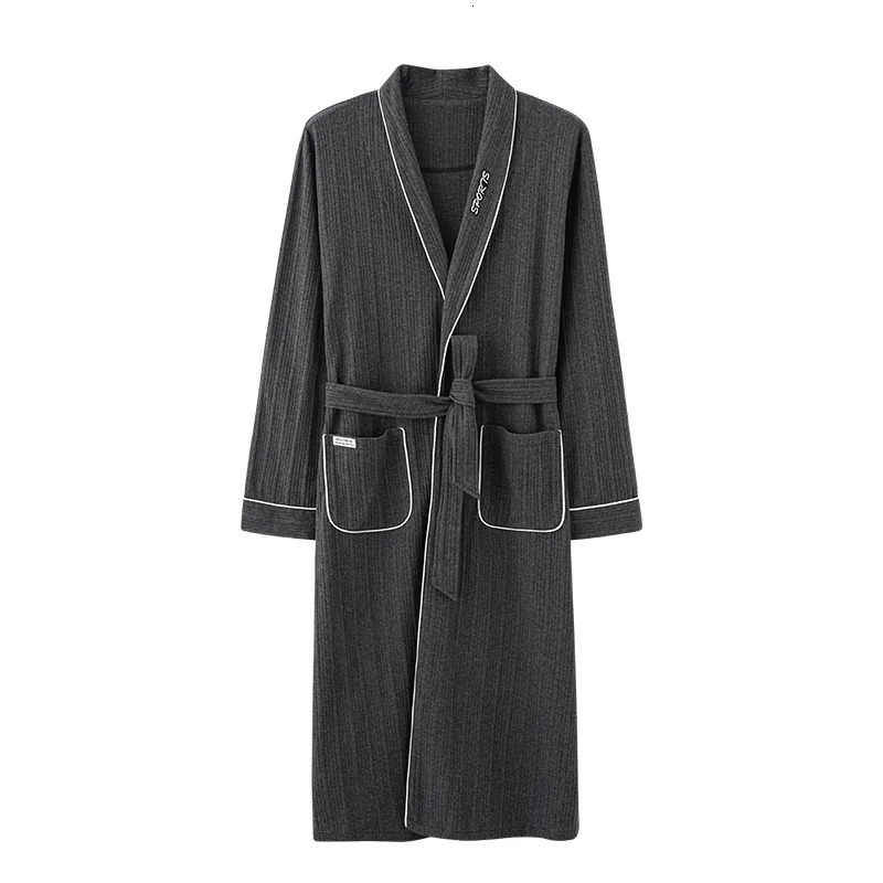 Men's autumn cotton robes big yards M-4XL solid color bathrobes morning house coat medium long spring nightgown spa kimono 260805
