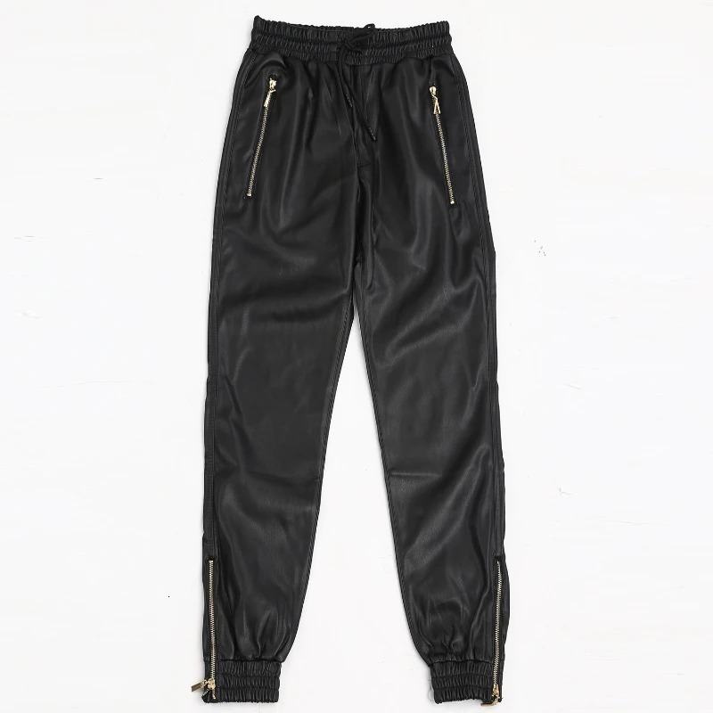 Black Harlan Leather Pants for Men Korean Version of The Casual Fashion Slim Pilot Motorcycle Biker Riding 260730