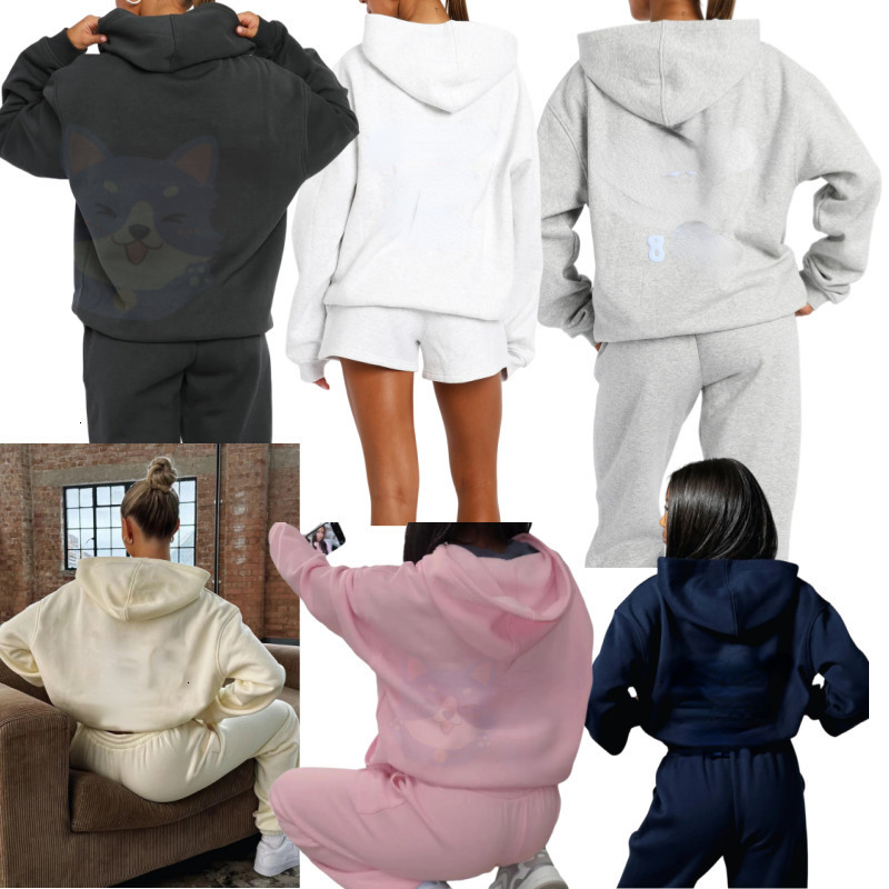 Men's Tracksuits Women's Hoodies Sets 2025 Spring Fleeced Letters Printing Loose Hooded Two Piece Sweatpants Jogger Pants Set Sweatsuit 3