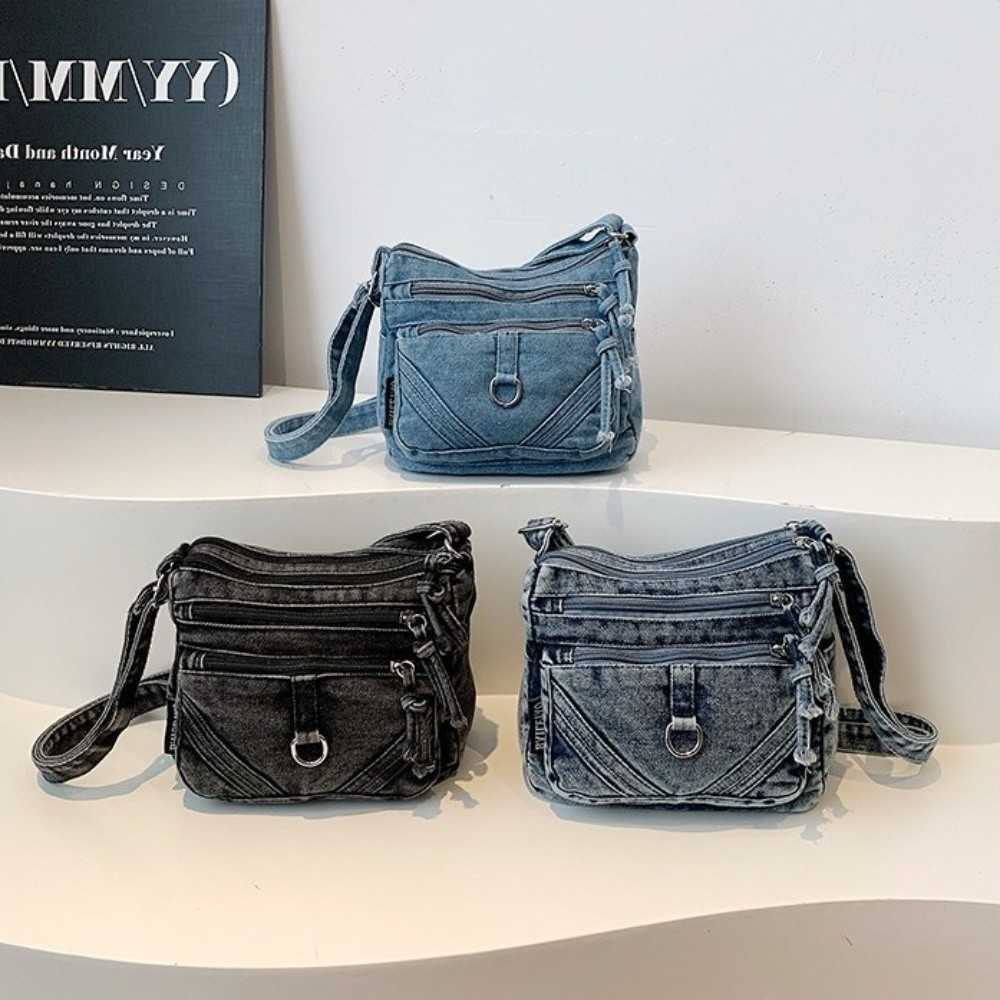 Crossbody Fabric Denim New Denim Bag Solid Color Multi-Pocket Vintage Handbag Trendy Shoulder Bag Casual Use H260805