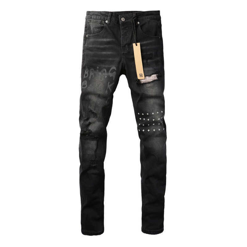High street ksubi men's slim-fit skinny jeans trendy brand ripped and patched temu jeans 3015 S260804Z6Q0