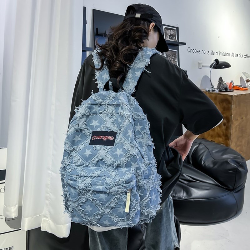 GOOD Korean College Style Denim Backpack Fashion Girls School Bag For Junior High Senior High Students