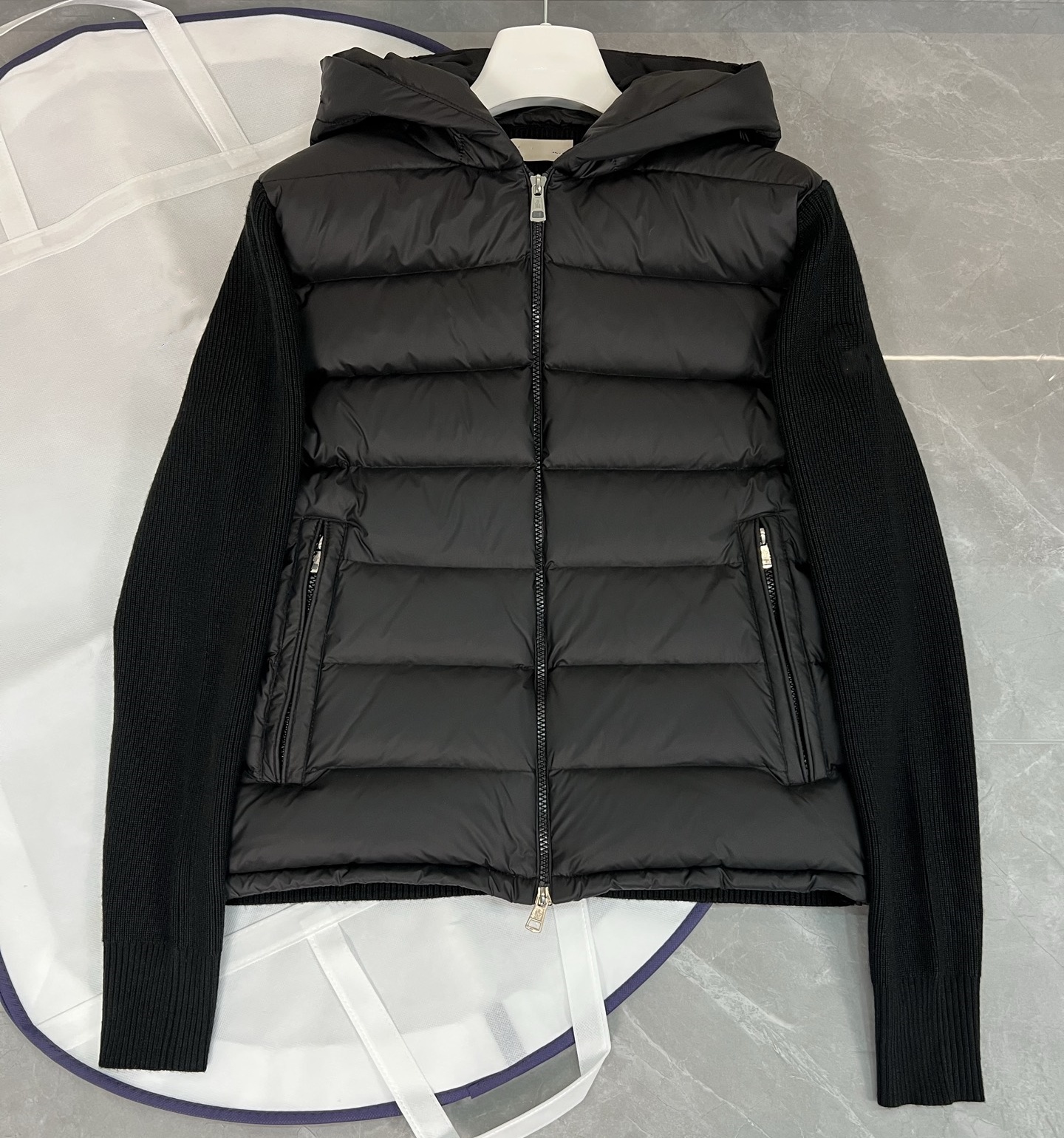 Men Black Cardigan Coat Wool Cashmere Down Front Zip Up Quilted Winter Warm