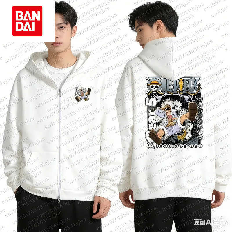 Bandai One Piece Gear 5 Luffy Anime Hooded Sweatshirt Men Women Zip Up Jacket Streetwear Casual Pullover Autumn Cartoon Graphic Hoodie L2608056ATP