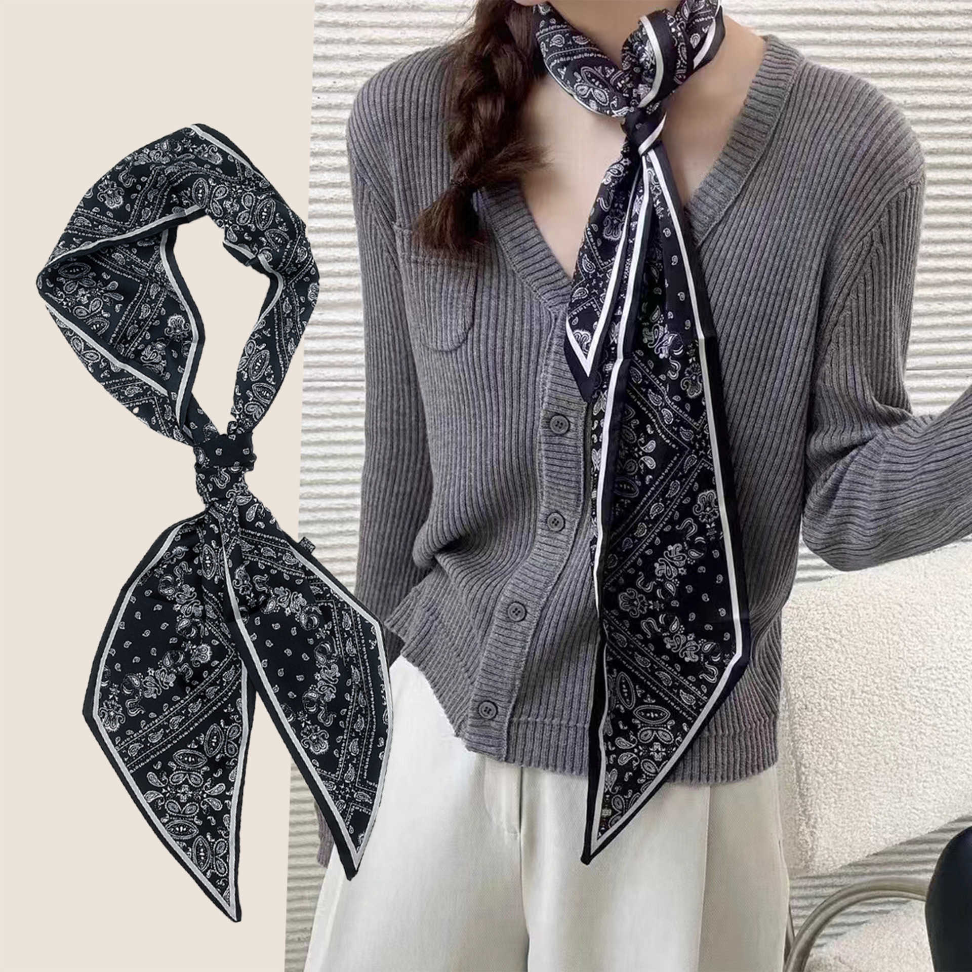 Spring Autumn Summer Silk Scarf Small Long Thin Decorative Shirt Matching Diagonal Neck Scarf Narrow Neck Protection Fashion Korean Style Scarf L260