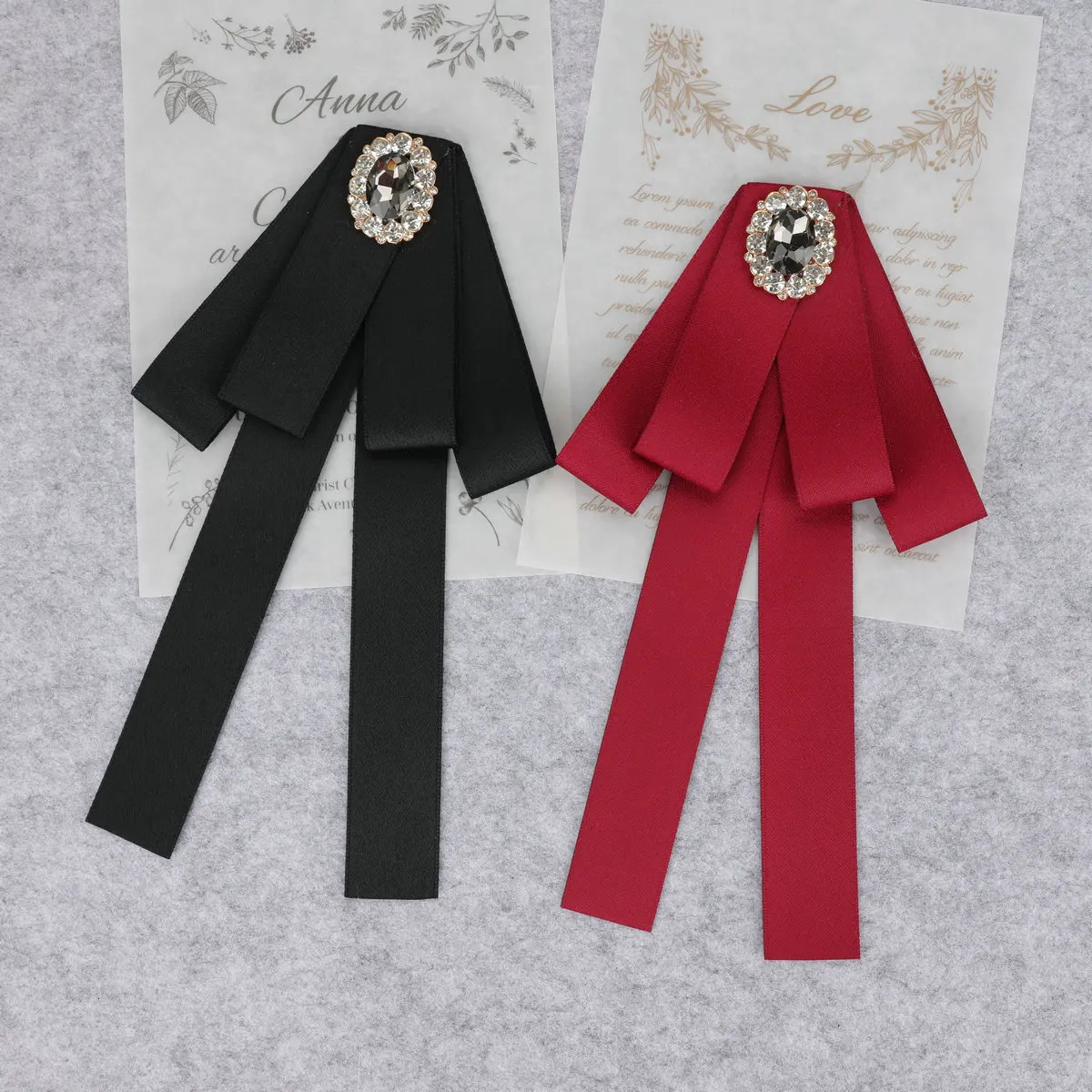 Korean Style Cotton Ribbon Solid Bow Tie Brooch For Women Crystal Collar Shirts Dress Necktie Ladies Fashion Jewelry Accessories 260804