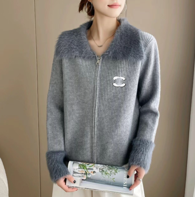 women luxury long sleeve sweaters womens double zipper jumpers autumn spring Knitted coat jacket tops