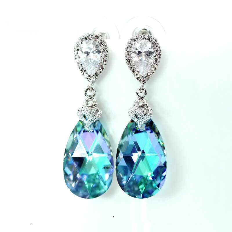 specializes in sales of new Jewelry popular pear-shaped water drop earrings for women Silver inlaid with colorful crystal