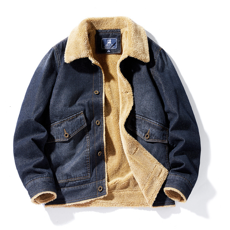 Men's Short Denim Jacket With Lining, Thickened Lamb Fleece Autumn And Winter, Warm Casual Cotton Coat For Men 8919