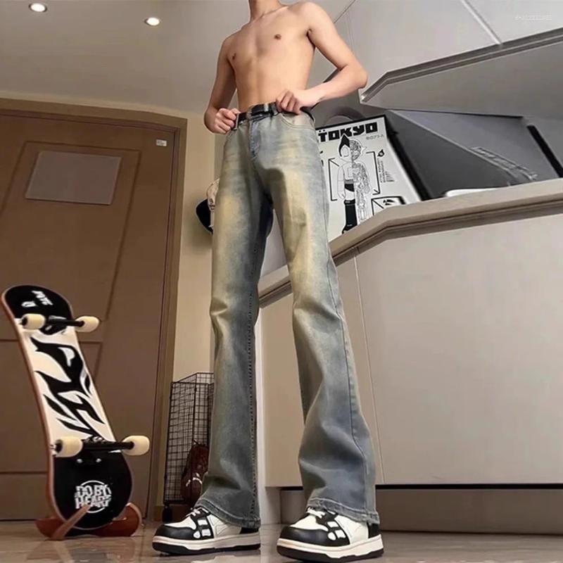 Men's Jeans Y2K Flare Vintage Washed Straight Leg Denim Pants Stacked Long Trousers Streetwear Loose Fit Bottoms