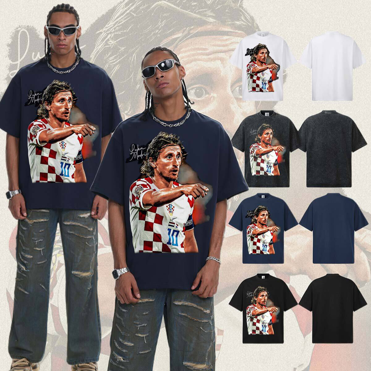 2026 washed T-Shirt Modric Summer Pure Cotton Heavyweight Versatile Short-Sleeve American Retro Small Collar Men's Top
