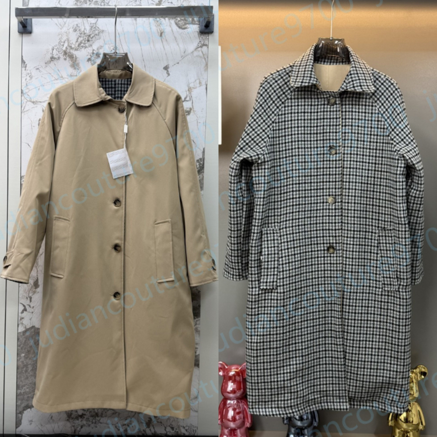 miusLogo Womens Trench Jacket Double Sided Reversible Long Trench Coat Designer Brand Embroidered Detailed Button Autumn Winter Luxury Fashion D805