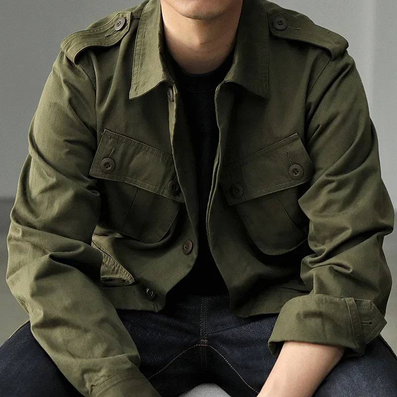 Multi Pocket M43 Cargo Jacket Mens Spring Autumn American Vintage Tactical Coats Lapel Collar Casual Fashion Outwear Green 260805