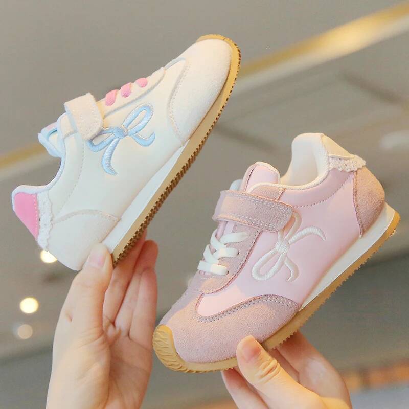 Kids'Casual Sneakers PU Leather Cutout Spring For Girls Anti-slip Soft Bottom Pink Off-white Shoes Size 21-32 26Y0805