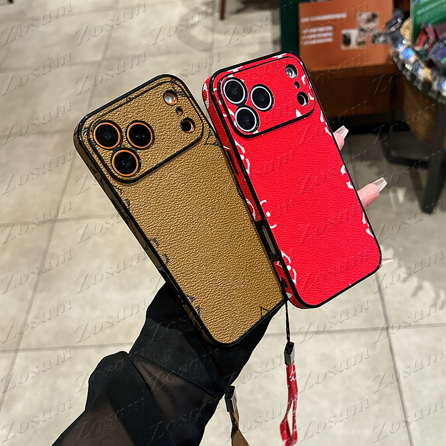 Full Body Luxury Leather Phone Case for iPhone 18 Pro Max 17 Air 16 15 14 Plus 13 12 11 Designer Shockproof Anti-drop Handy Strap Designer Cover iPh