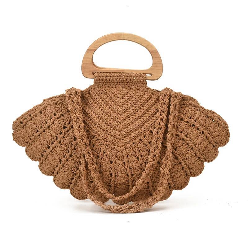2026 New Retro Fan-Shaped Crochet Woven Underarm For Women Ins Style Seaside Vacation Versatile Wooden Handle Shoulder Bag Andralyn