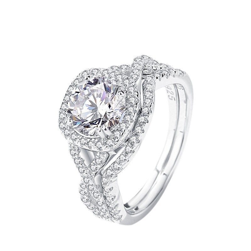 925 Women's Silver Simple Design Double Layer Stackable Fashion Jewelry Bridal Set Wedding Engagement Ring Accessories CC634