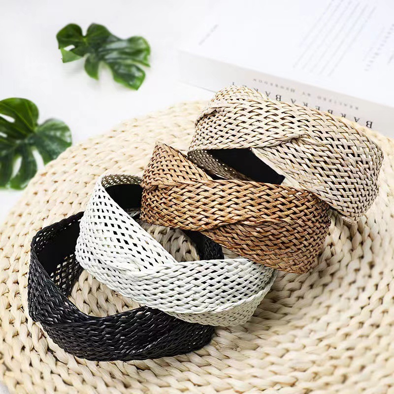 Buy 1 Get 1 Free New Bohemian Style Cross Straw Hairband for Women, Mesh Twist Wide Edge Hair Clip, Simple Fashion Summer Headband