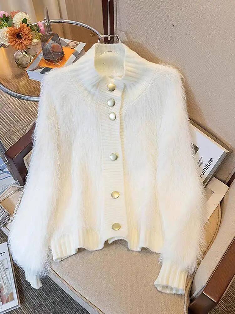 2026 Women Fur Faux Knitted Cardigan Designer Fashion Sweater Jacket Korean Style Womens Sweaters Autumn Women's Clothes Knitwear V Neck Knit