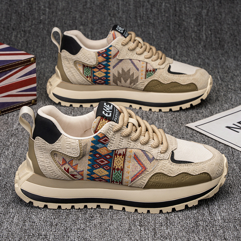 Spring and Autumn New Style Men's Shoes - Trendy Fashion Print Embroidery Sports Casual Shoes, Comfortable Thick Soles, Heightening Shoes for M